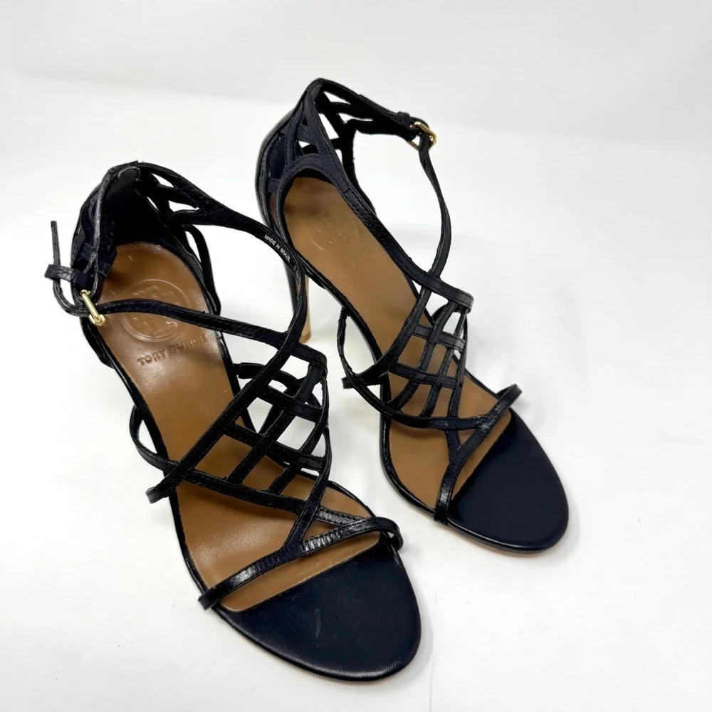 Tory Burch Amalie Black Cage Straps High Heels
